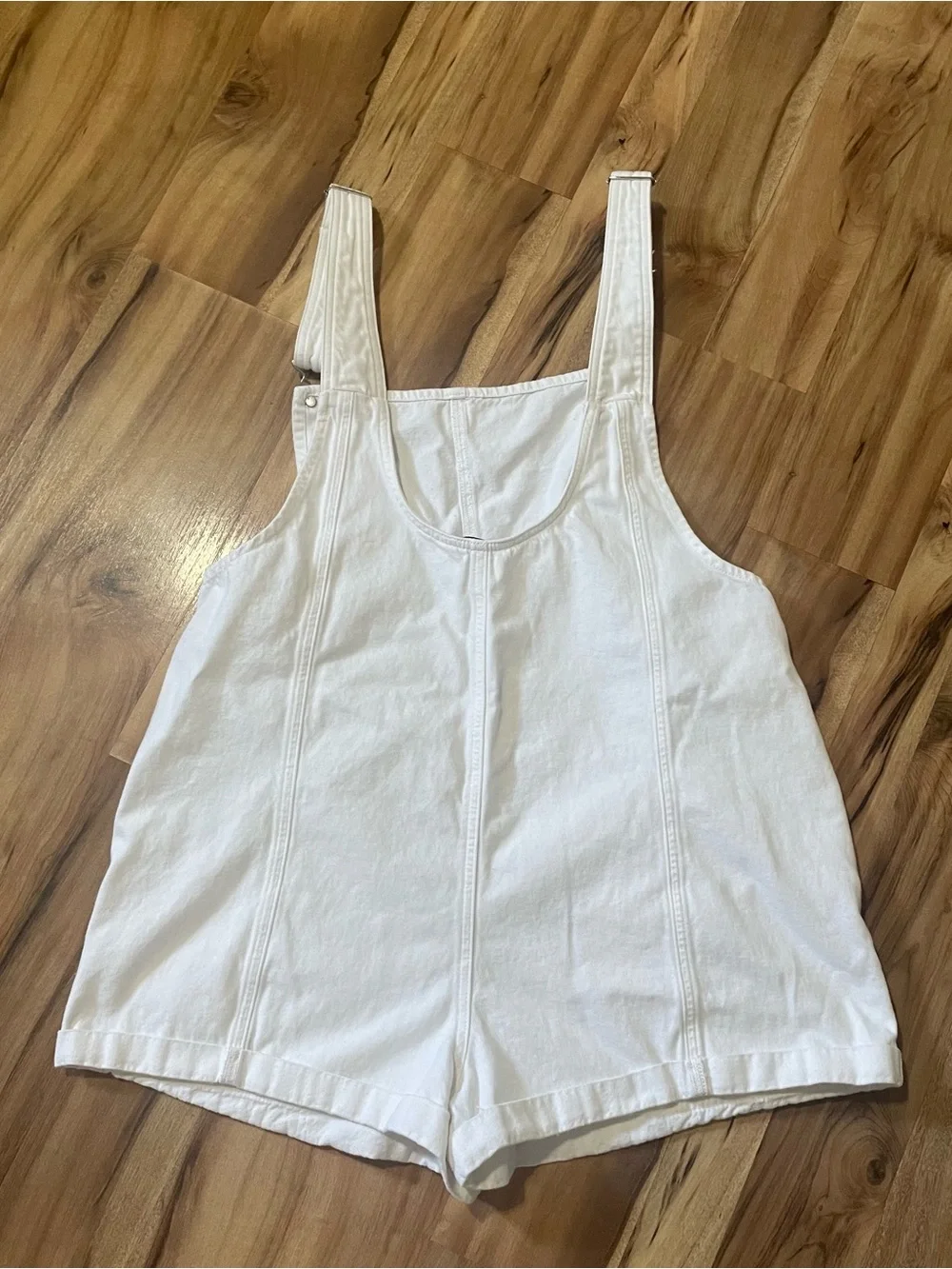 American Eagle White Denim Shortalls Overalls Womens Sz L Tomgirl Relaxed